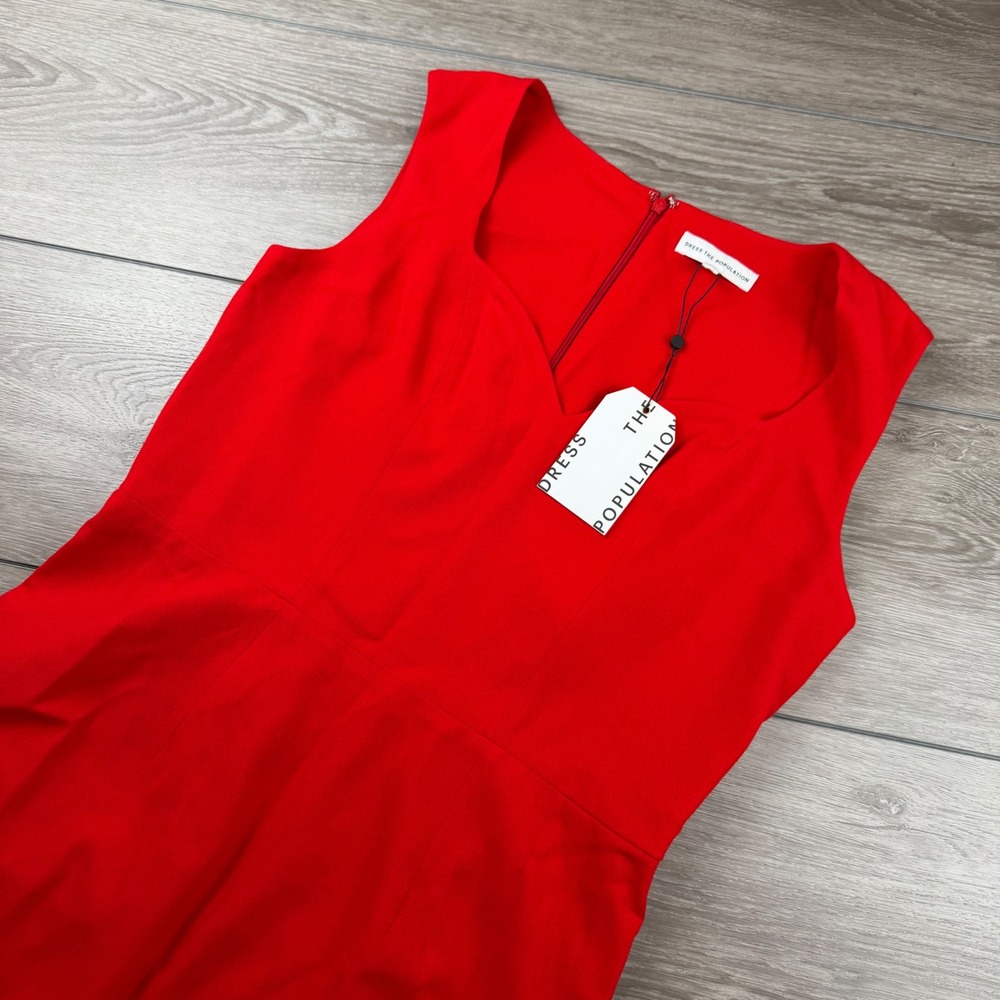 Dress The Population Women Dress Sleeveless Sheath Midi Red XL